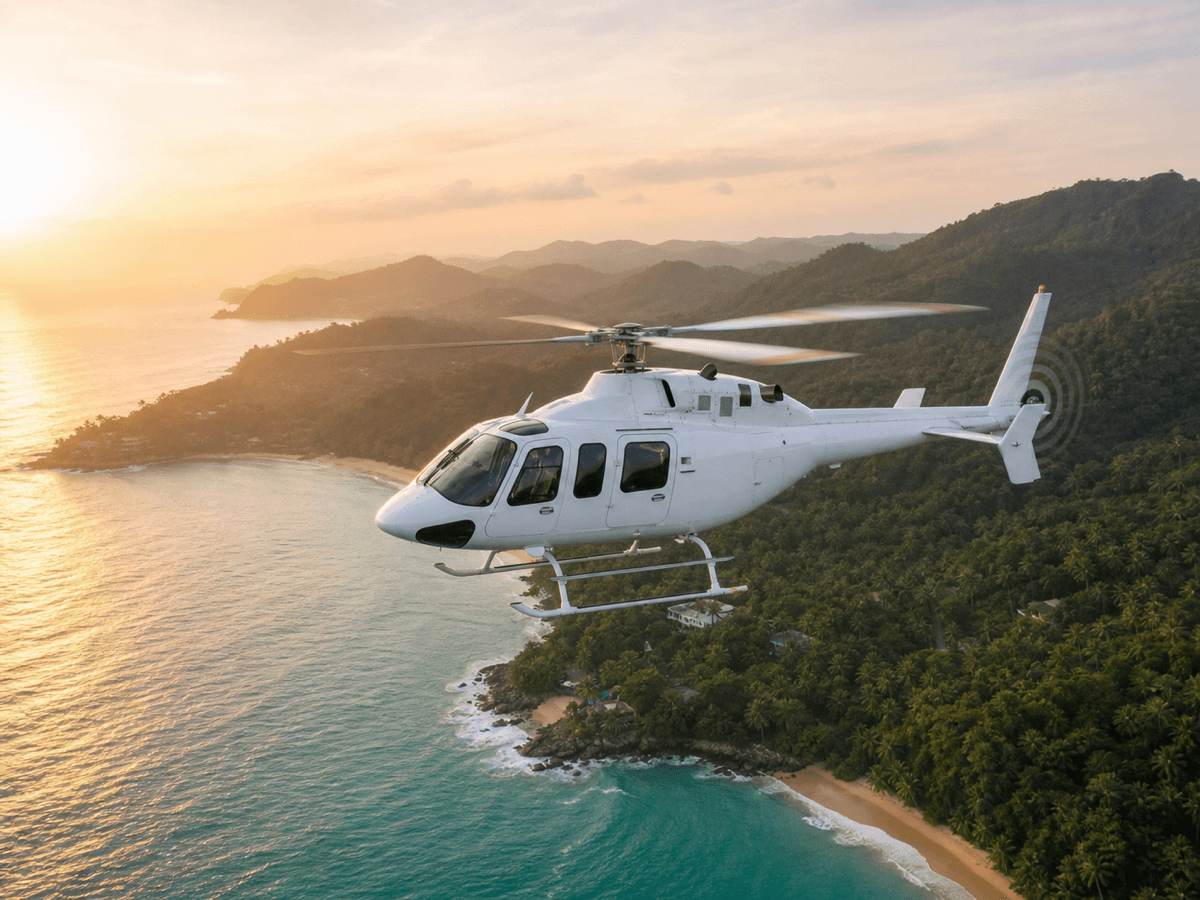 Helicopter flying above Sri Lanka's coast
